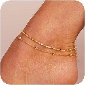 Stackable Figaro GD Beaded Cuban Link Waterproof Adjustable  Anklet for Women